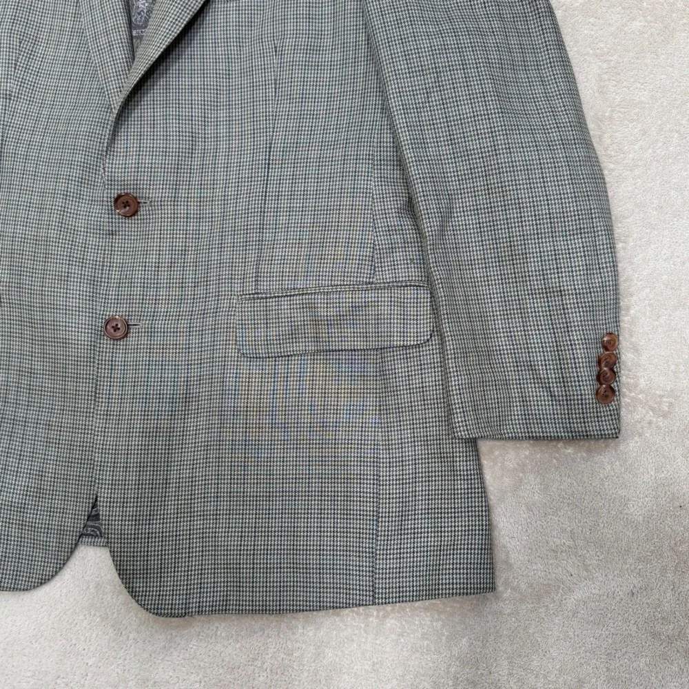 Ralph Lauren Silk Wool Houndstooth‎ Blazer Grey Blue 40R Dillard's Sport Coat